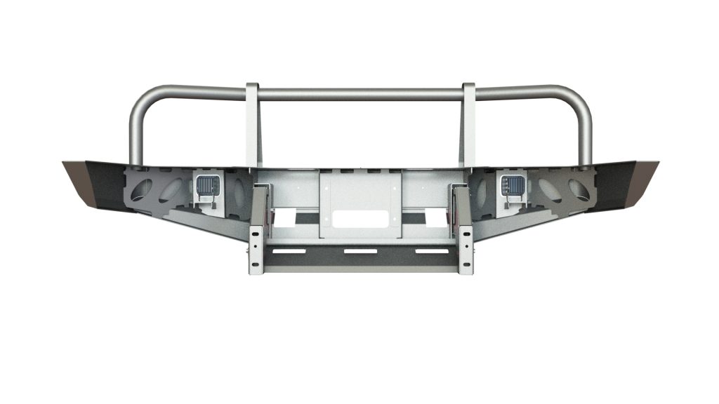 Бампер передний Mitsubishi Pajero Sport 1996-2008 с защитой фар и ПТФ КОМПЛЕКТ 1