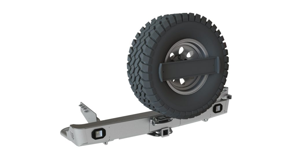 Бампер задний Mitsubishi L200 2013-2015 (длинный кузов) калитка центр, фонари заднего хода/ПТФ