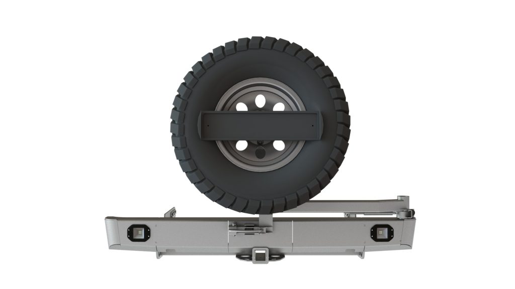 Бампер задний Mitsubishi L200 2013-2015 (длинный кузов) калитка центр, фонари заднего хода/ПТФ