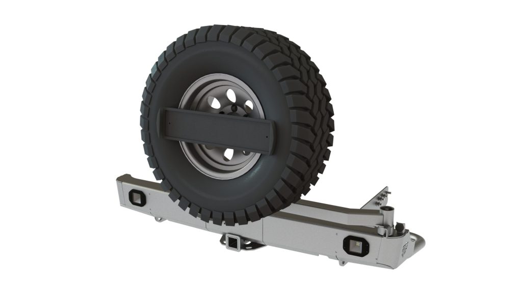 Бампер задний Mitsubishi L200 2013-2015 (длинный кузов) калитка центр, фонари заднего хода/ПТФ